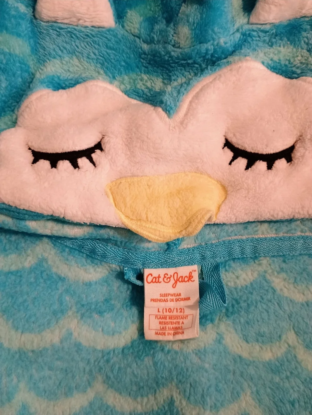 Cat & Jack Girls Fleece Hooded Owl Robe Belted L (10/12)